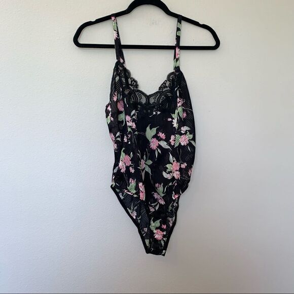 Vintage Eve Stillman Sheer Lace Floral Stripe Print Bodysuit - Picture 1 of 10